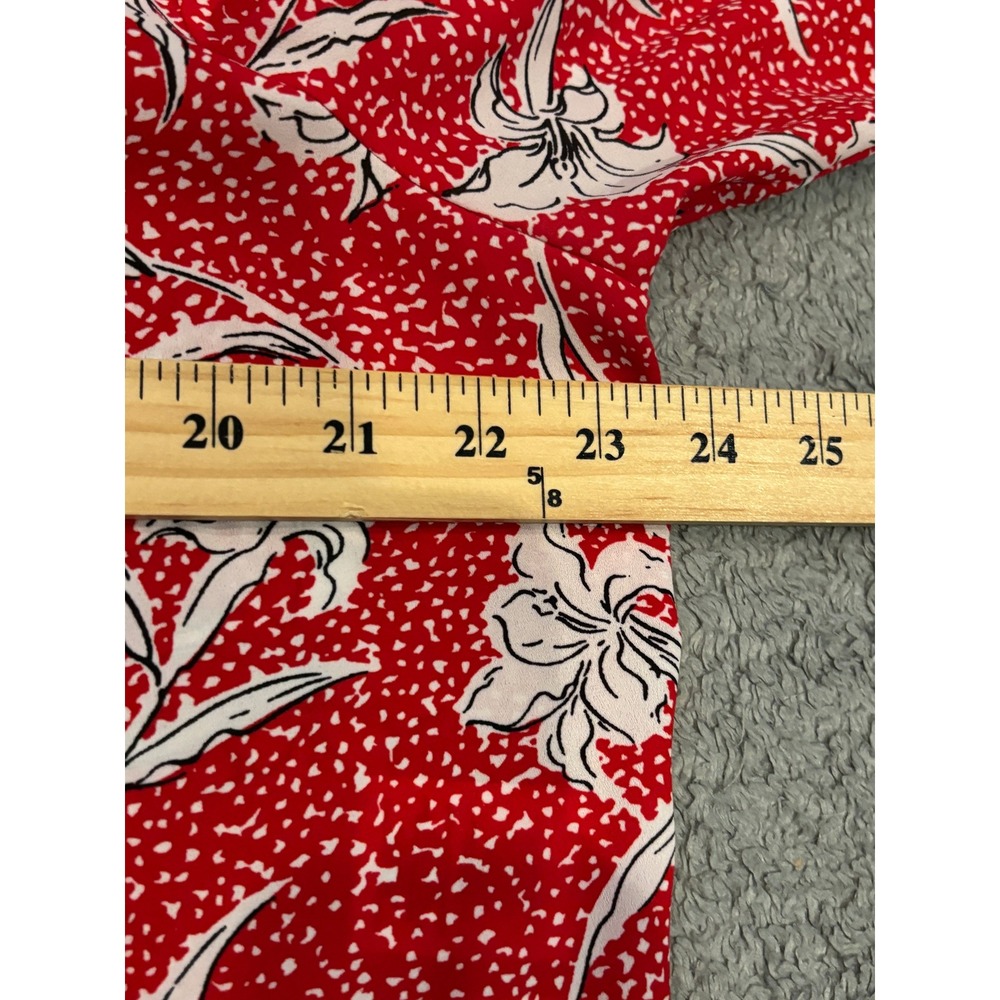 Nine West Red Floral Polka Dot Tie Sleeve Blouse XL Boat Neck Lily Print Top - Picture 3 of 7